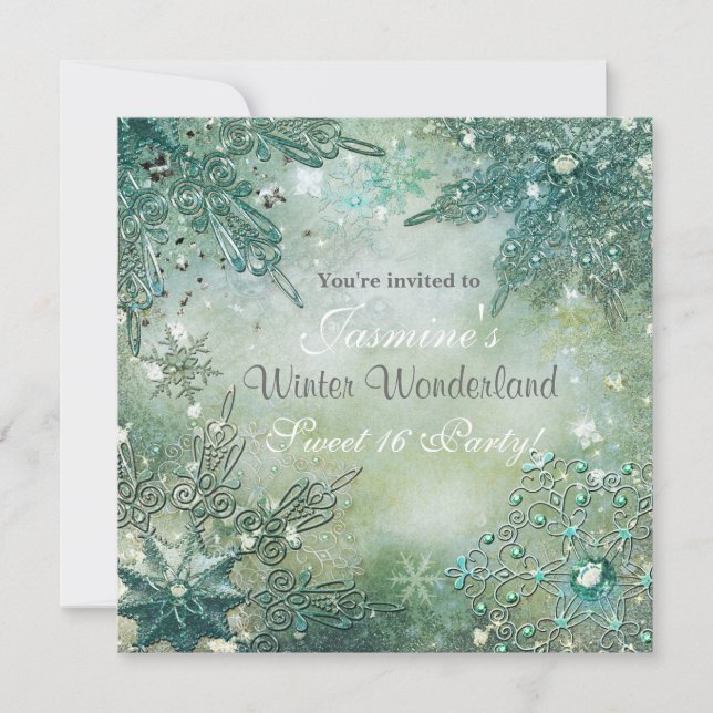 Golden Winter Wonderland Snowflakes Invitation (Front)