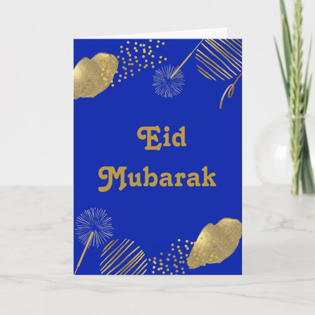 Golden Wishes: Eid Mubarak Blue and Gold 2024 Card (Front)