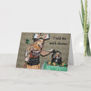 Golden Witch Doctor Cooks Halloween Shrunken Head Card