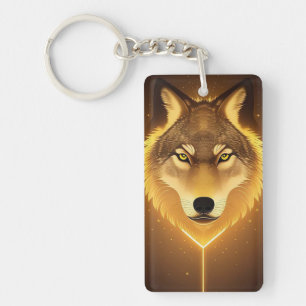 Golden Wolf Face Art Emanating Glowing Energy Key Ring