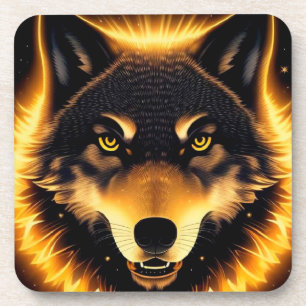 🐺 Golden Wolf Face For Modern Drink Decor Coaster
