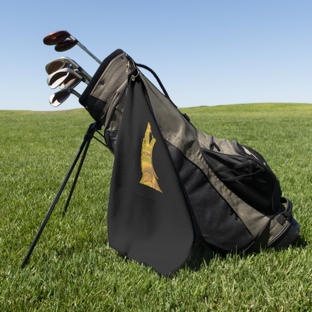 Golden Wolf Head black golf towel (Green)