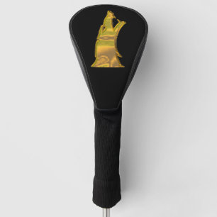 Golden Wolf Head golf club driver cover black