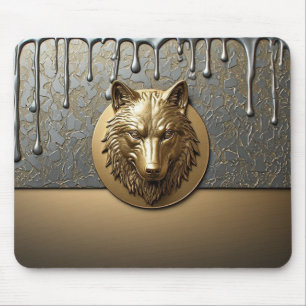 Golden Wolf Head With Dripping Metal 🐺 Mouse Mat