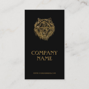 Golden Wolf Portrait Luxurious Black Business Card