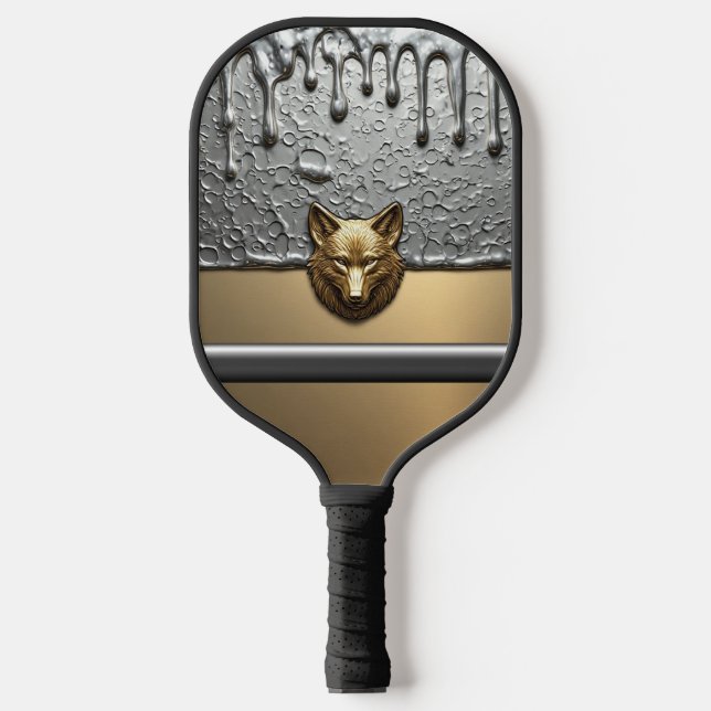 Golden Wolf Relief With Metal Drip Effect 🐺 Pickleball Paddle (Front)