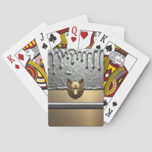 Golden Wolf Relief With Metal Drip Effect 🐺 Playing Cards