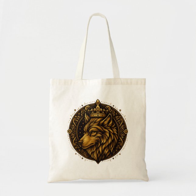Golden wolf with crown design tshirts tote bag (Front)