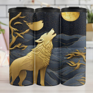 Golden Wolf's Lunar Serenade Thermal Tumbler