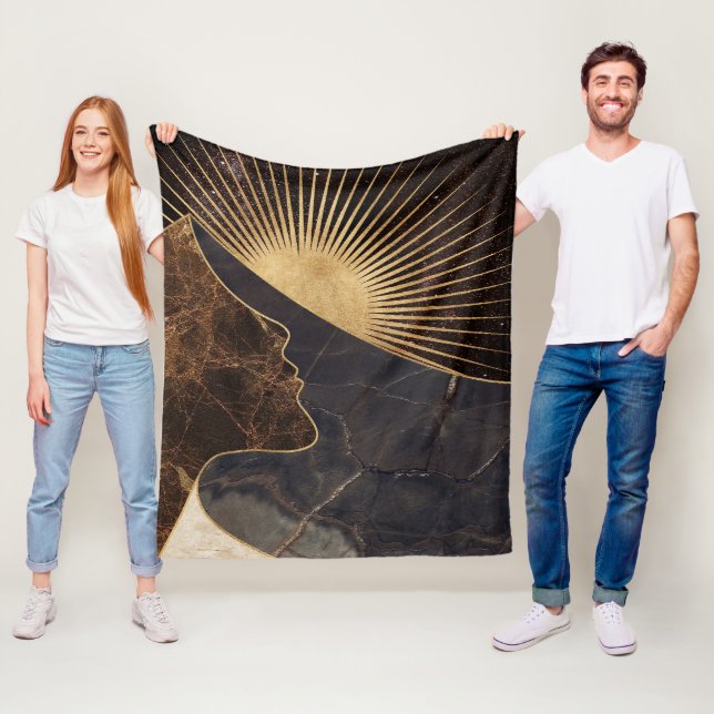 Golden Woman Illusion with Sun and Marble Textures Fleece Blanket (In Situ)