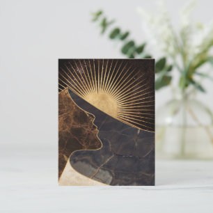 Golden Woman Illusion with Sun and Marble Textures Postcard