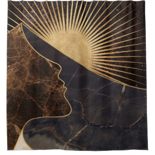 Golden Woman Illusion with Sun and Marble Textures Shower Curtain