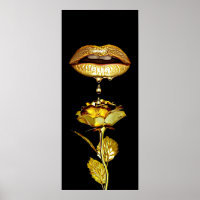 Golden womans Lips Dripping Liquid Gold Art