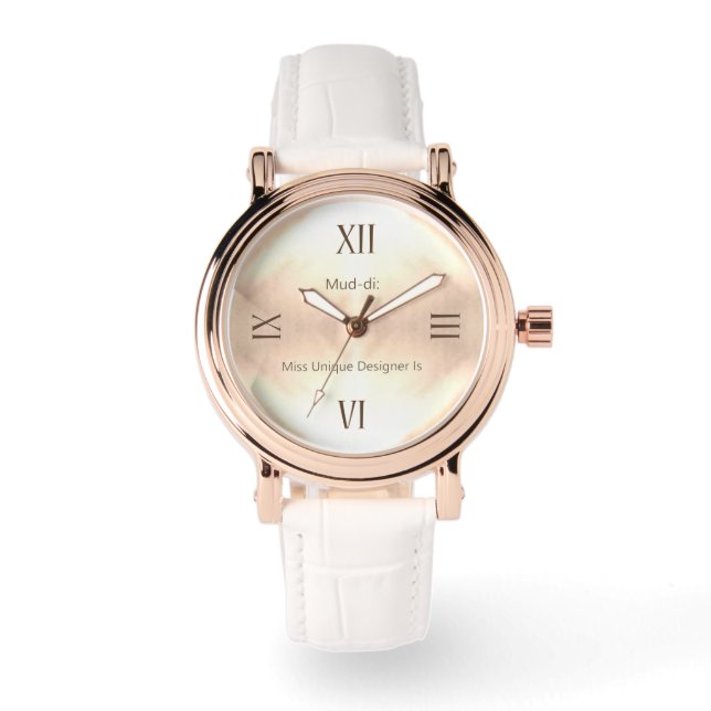 Golden Wooden RN Rose Gold White Leather Watch (Front)