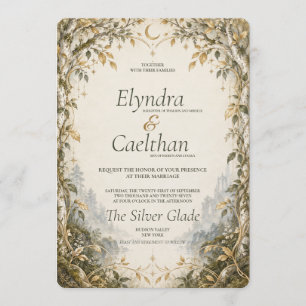 Golden Woodland Enchanted Forest Elven Wedding Invitation
