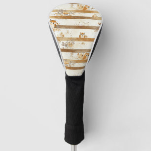 Golden Woodland Fox & Owl Stripe Pattern (1) Golf Head Cover