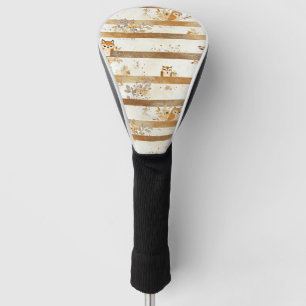 Golden Woodland Fox & Owl Stripe Pattern Golf Head Cover