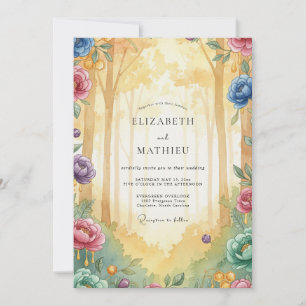 Golden Woodland Watercolor Wedding Invitation