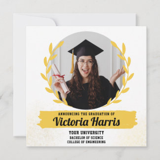 Golden Wreath Custom Photo Graduation Announcement