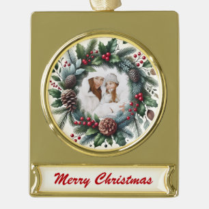 Golden Wreath – Customisable Christmas Keepsake Gold Plated Banner Ornament