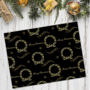 Golden Wreath Glow: Black & Gold Christmas Tissue Paper