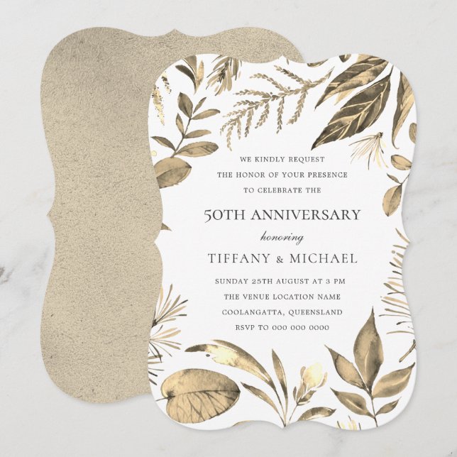 Golden Wreath Leaf 50th Wedding Anniversary Invite (Front/Back)