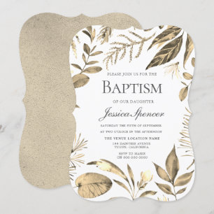 Golden Wreath Leaf Foliage Baptism Invite