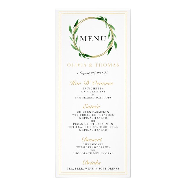 Golden Wreath Wedding Menu (Front)