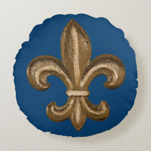 Golden Wrought Iron Fleur-de-Lis Custom Round Cushion