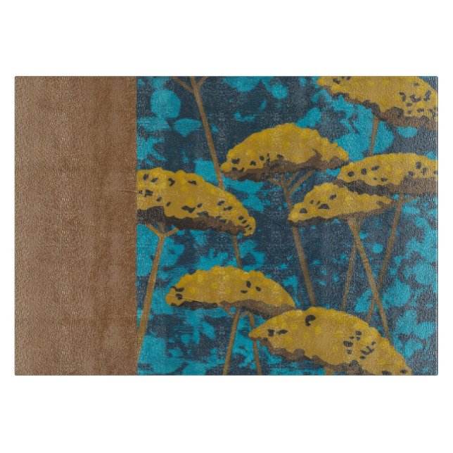 Golden Yarrow Garden with Blue Background Cutting Board (Front)