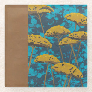 Golden Yarrow Garden with Blue Background Glass Coaster