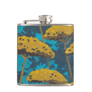 Golden Yarrow Garden with Blue Background Hip Flask