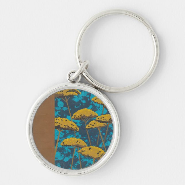 Golden Yarrow Garden with Blue Background Key Ring (Front)
