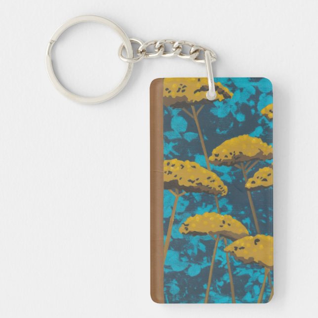 Golden Yarrow Garden with Blue Background Key Ring (Front)