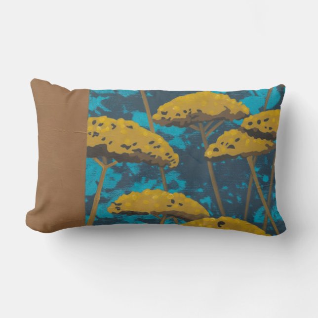 Golden Yarrow Garden with Blue Background Lumbar Cushion (Front)