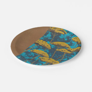 Golden Yarrow Garden with Blue Background Paper Plate