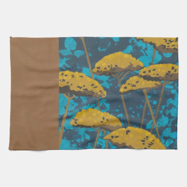 Golden Yarrow Garden with Blue Background Tea Towel (Horizontal)