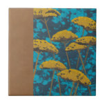 Golden Yarrow Garden with Blue Background Tile<br><div class="desc">Golden yarrow flowers punctuate this beautiful garden scene. The blue background also holds a hint of leaves scattered throughout. It’s like looking at a Magic Eye photo except much more fun!</div>