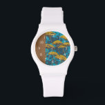 Golden Yarrow Garden with Blue Background Watch<br><div class="desc">Golden yarrow flowers punctuate this beautiful garden scene. The blue background also holds a hint of leaves scattered throughout. It’s like looking at a Magic Eye photo except much more fun!</div>