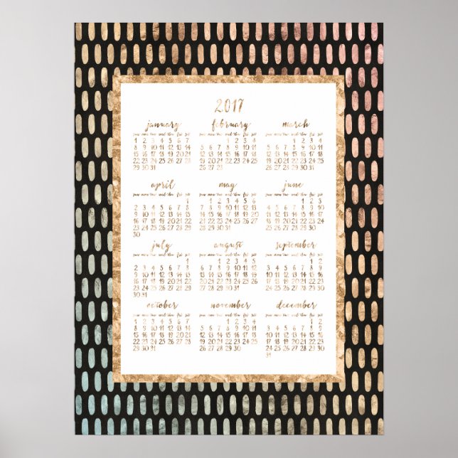 Golden Yearly 2017 Calendar Poster Black 18x24 (Front)