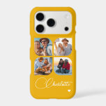 Golden Yellow 4 Photo Personalised Name<br><div class="desc">Keep favourite faces and special memories close every day with this beautifully personal 4 photo design. Four custom photo spaces are set on a cheerful golden yellow background, finished with your personalised name in graceful script-style lettering and a sweet little heart accent for a bright, meaningful touch. Shown on an...</div>