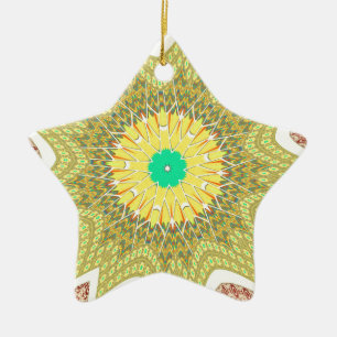 gOLDEN YELLOW African ethnic tribal pattern Ceramic Tree Decoration