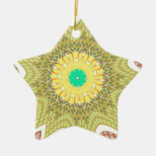 gOLDEN YELLOW African ethnic tribal pattern Ceramic Tree Decoration (Front)