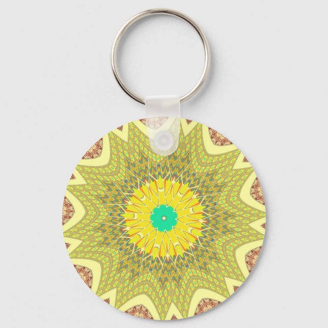 gOLDEN YELLOW African ethnic tribal pattern Key Ring (Front)