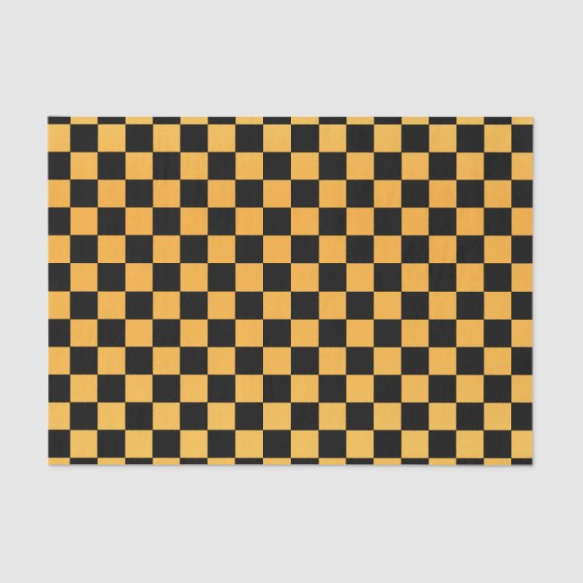 Golden Yellow and Black Checks Tissue Paper (Front)