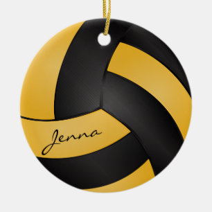 Golden Yellow and Black Volleyball   DIY Name Ceramic Tree Decoration