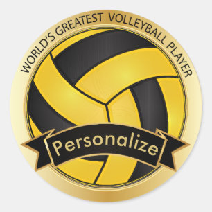 Golden Yellow and Black Volleyball DIY Name Classic Round Sticker