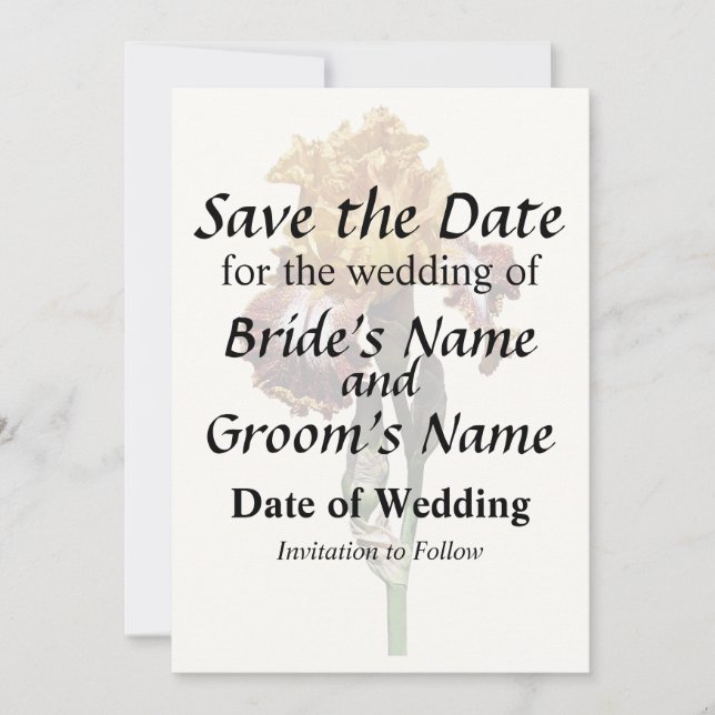 Golden Yellow and Bronze Iris Save The Date (Front)