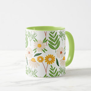 Golden yellow and ivory white floral pattern mug