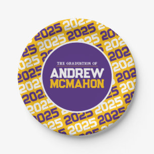 Golden Yellow and Purple Personalised Graduation Paper Plate